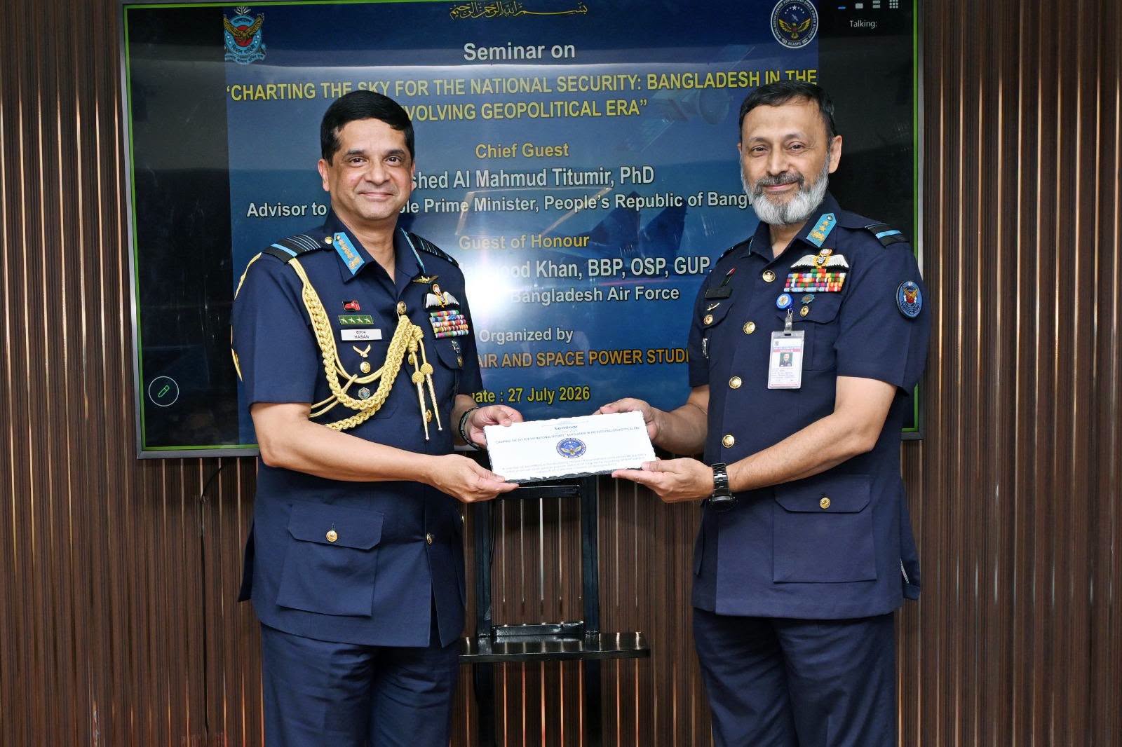 বাংলাদেশ বিমান বাহিনীর আওতাধীন BCASPS এর উদ্যোগে ‘Charting the Sky for National Security: Bangladesh in the Evolving Geopolitical Era’ শীর্ষক সেমিনার অনুষ্ঠিত